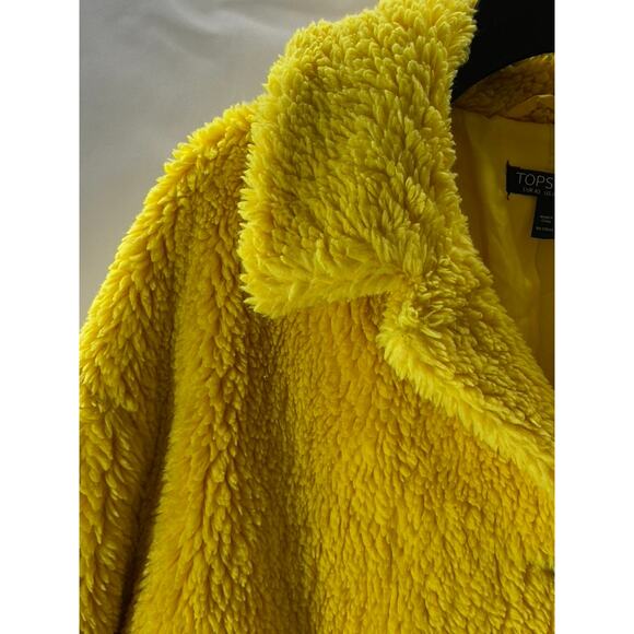 TOPSHOP Women’s Yellow Button-Up Oversized Teddy Jacket SZ 8 - Picture 3 of 11